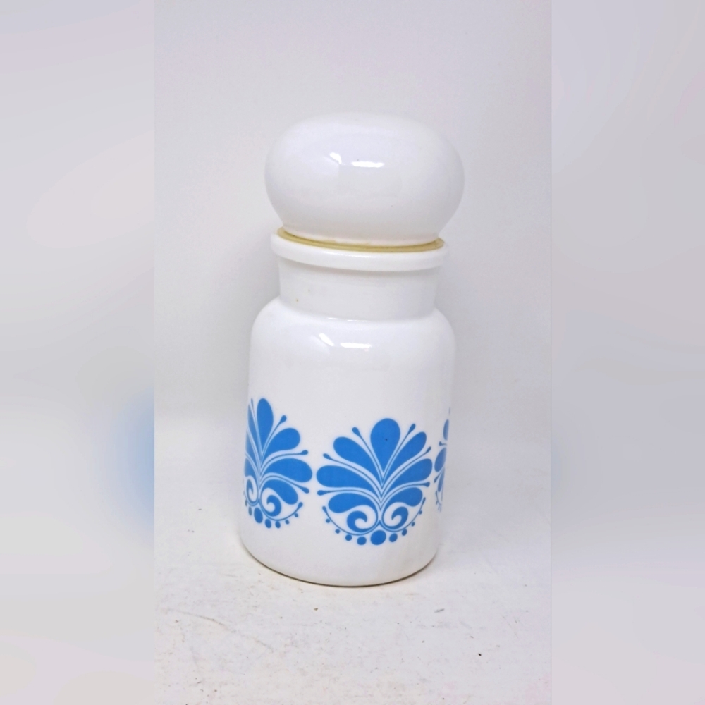 Vintage Belgian Blue And White Milk Glass Apothecary Jar